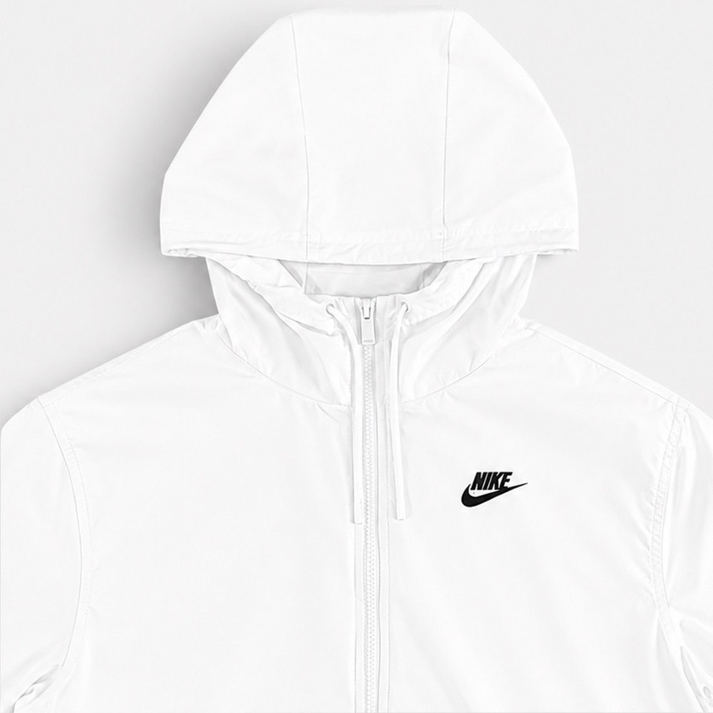 Nike Windbreaker Jacket Mens Medium Full Zip Mesh Lined Hooded White VTG